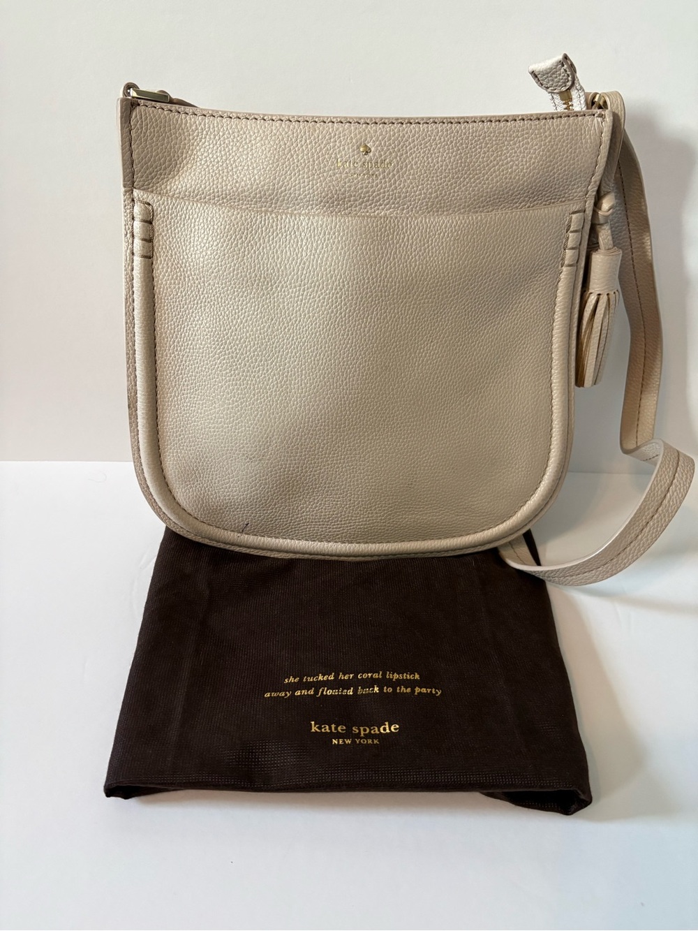 Kate Spade Pebbled Leather Crossbody Bag in Light Beige